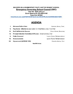 Emergency GSC Agenda